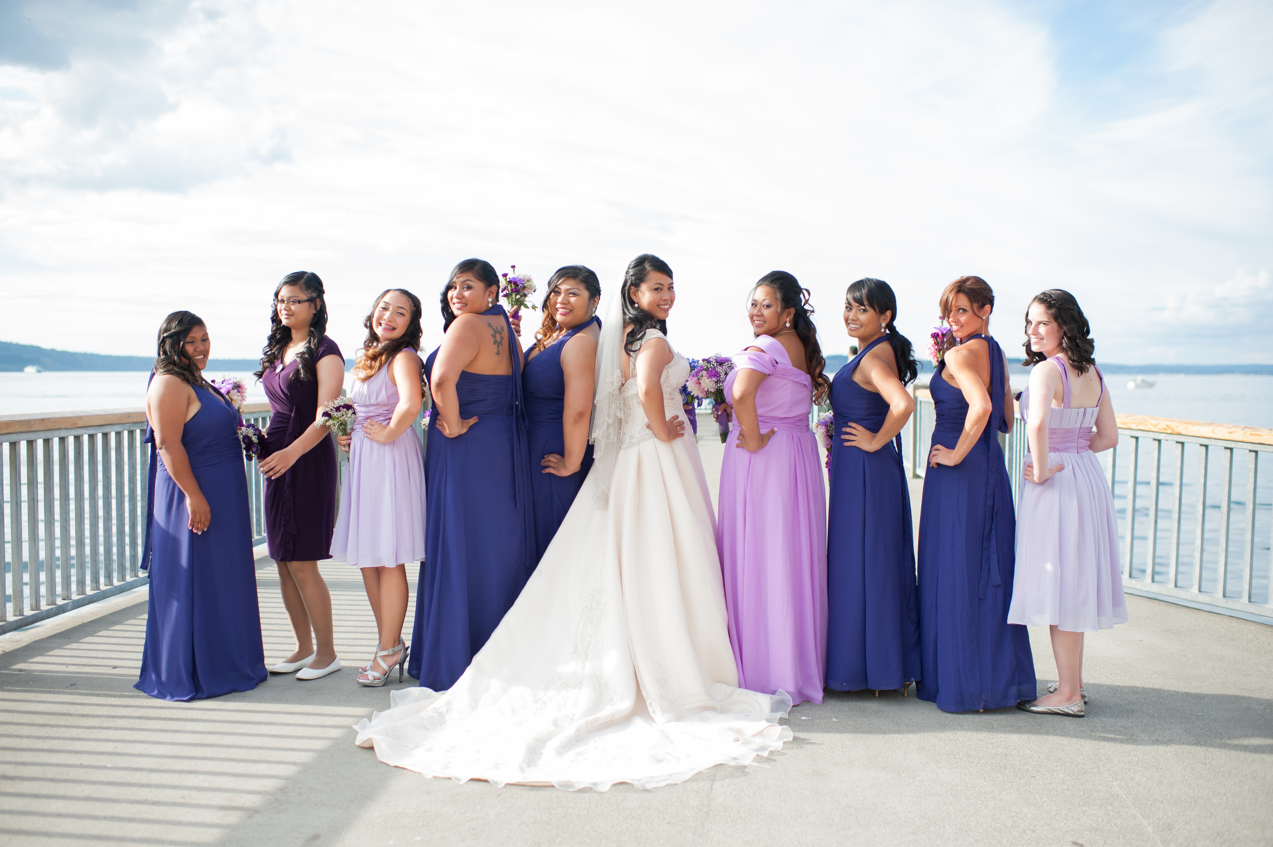 purple bridesmaids mukilteo rosehill community center wedding