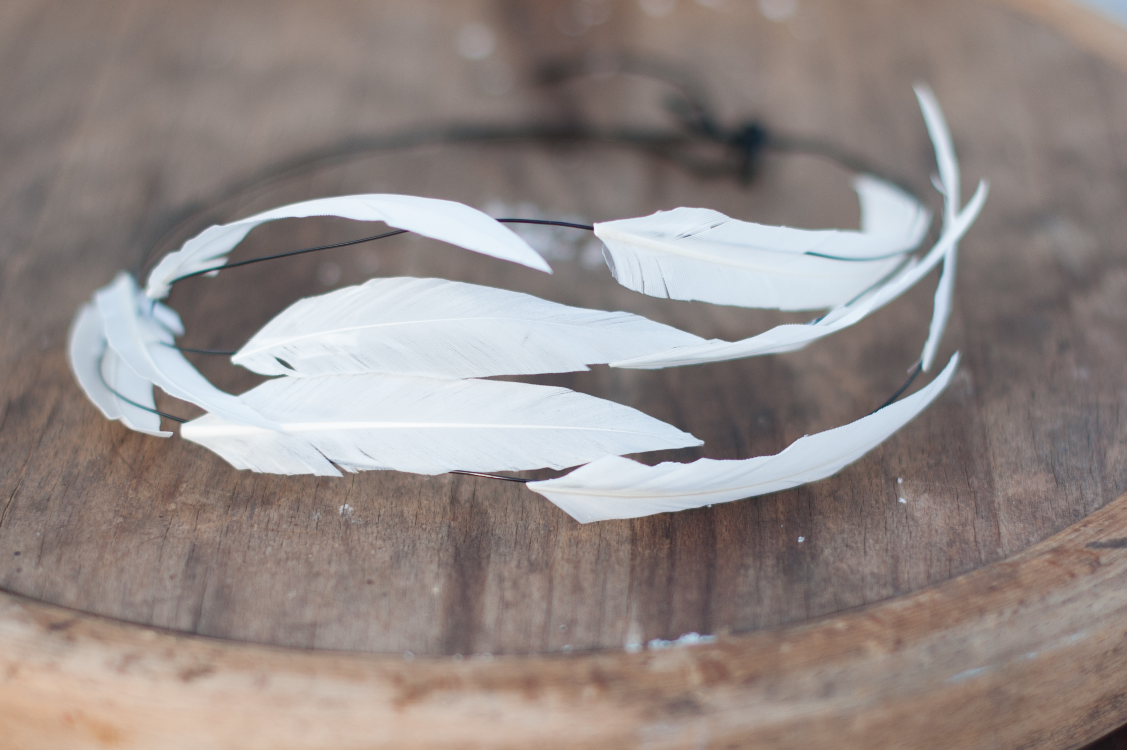 white feather bridal halo