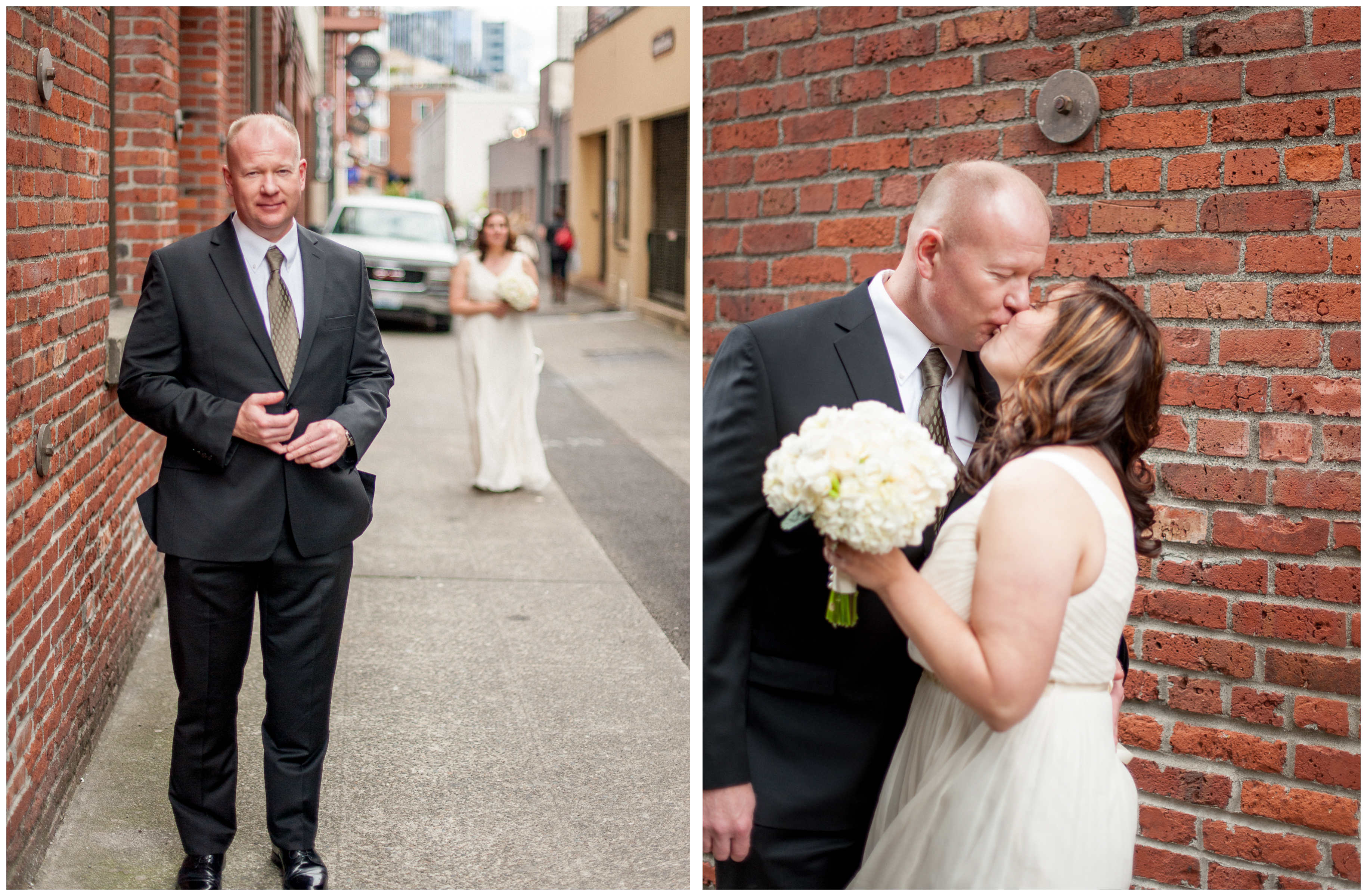 Pike Place Market Wedding first look