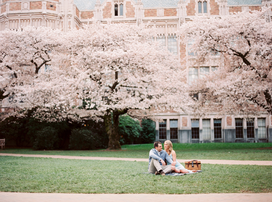 Cherry blossom spring engagement photos Seattle UW quad FILM fuji 400h