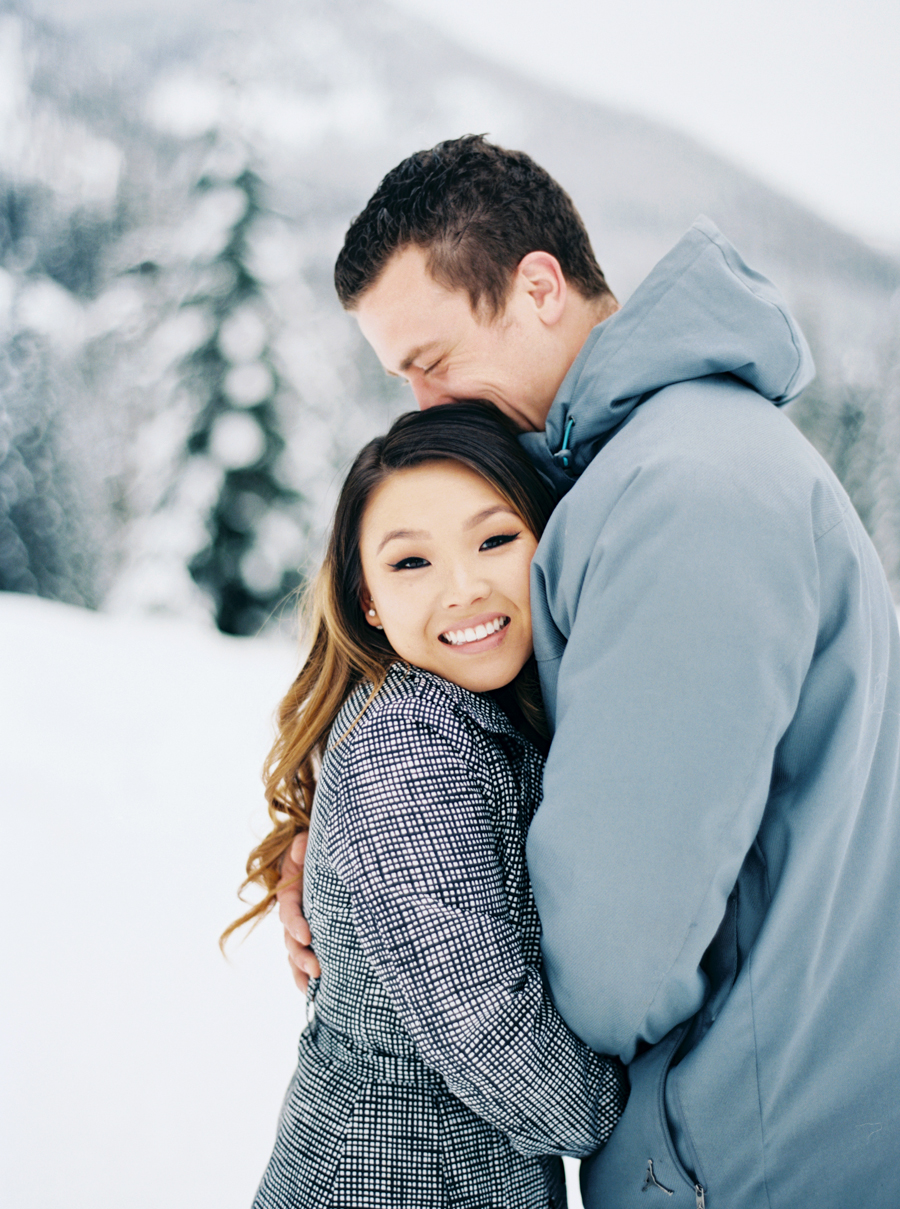 snow engagement session on film snoqualmie wa