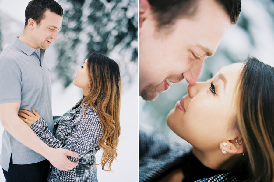 snow engagement session on film snoqualmie wa