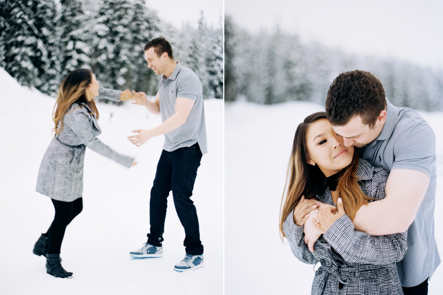 snow engagement session on film snoqualmie wa