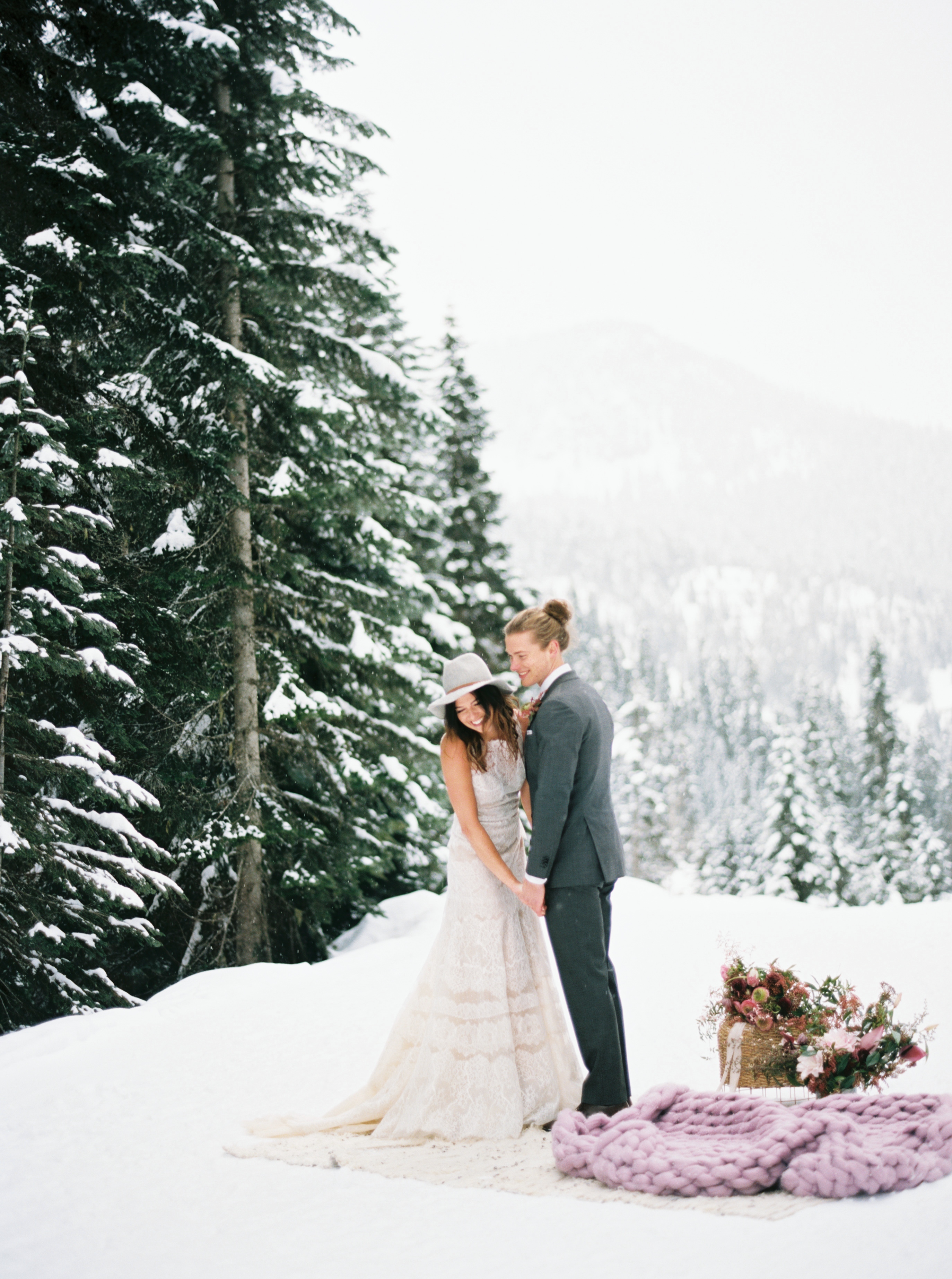 PNW snow wedding on film