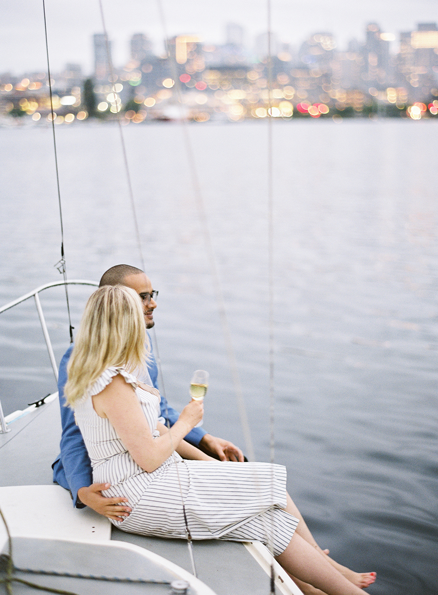 seattle sailboat engagement photos on film