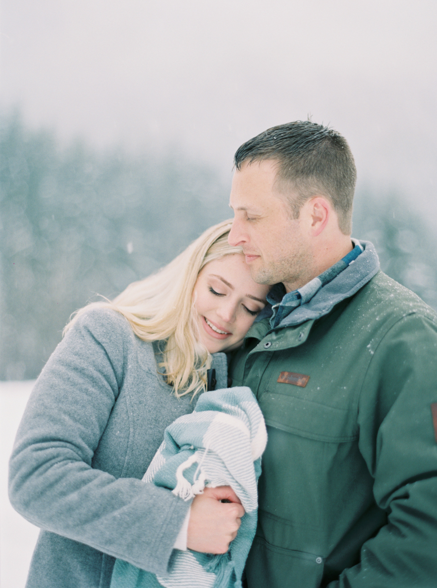 gold creek pond snoqualmie snow engagement photos on film