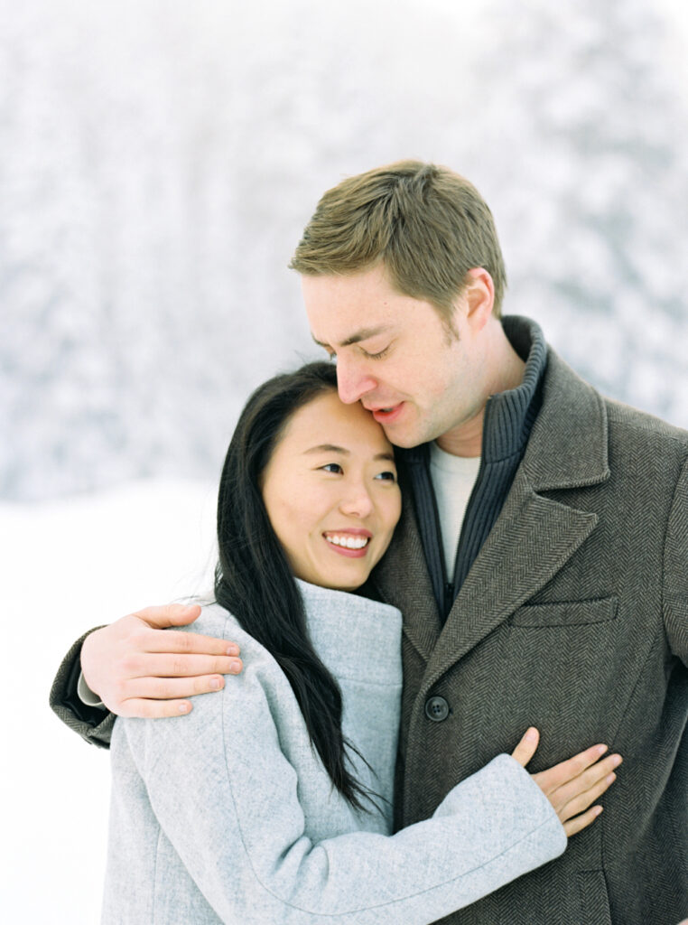 snowy stevens pass engagement photos on film