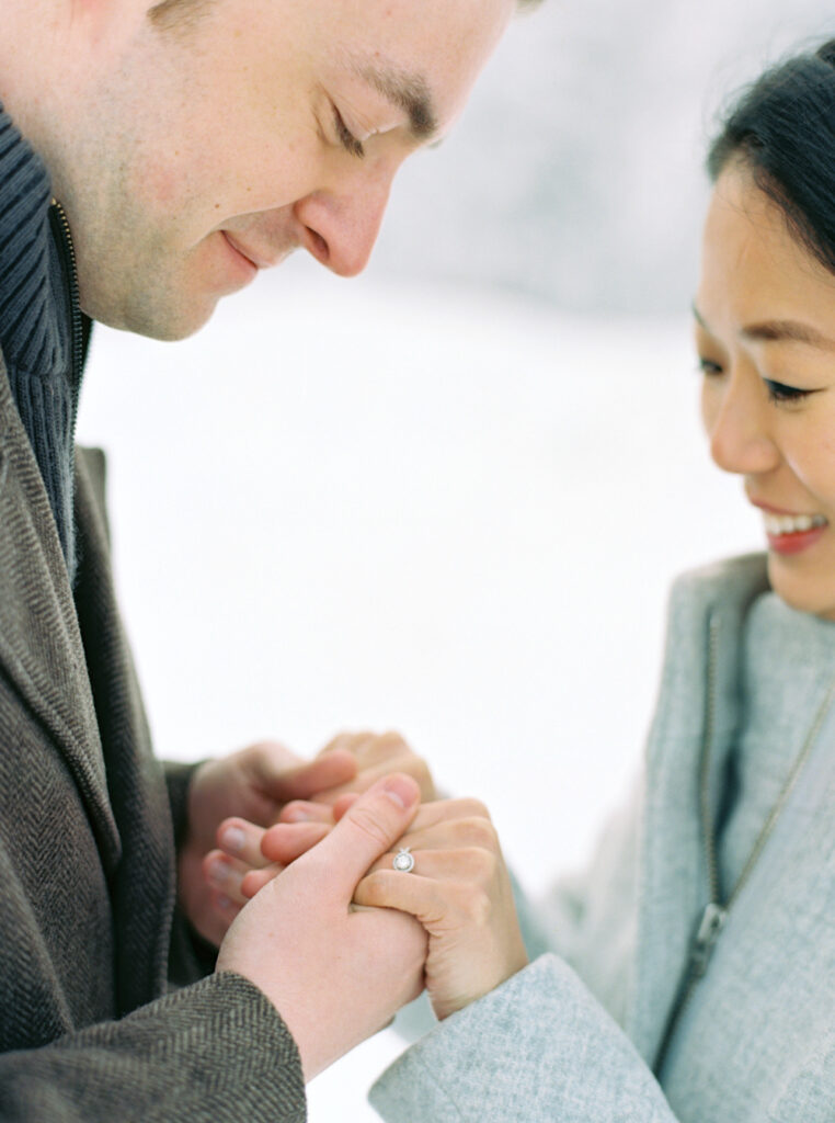 snowy stevens pass engagement photos on film