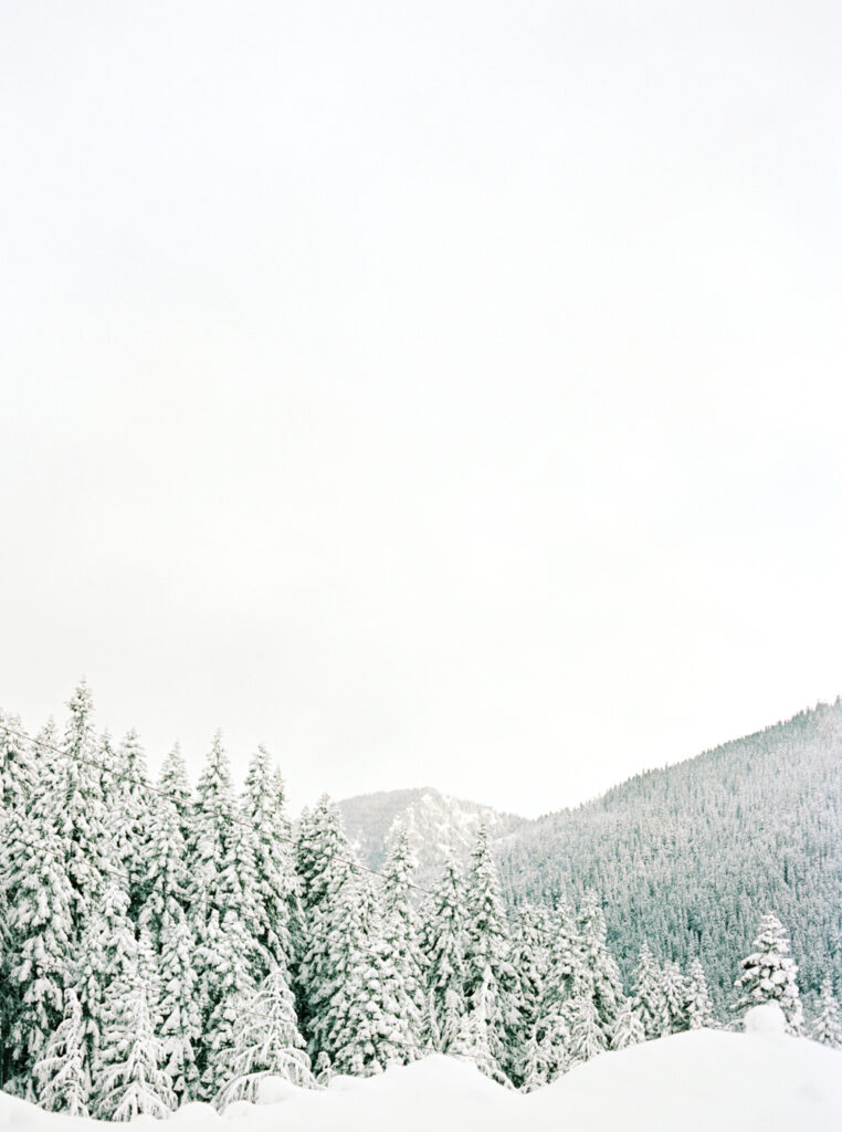 snowy stevens pass engagement photos on film