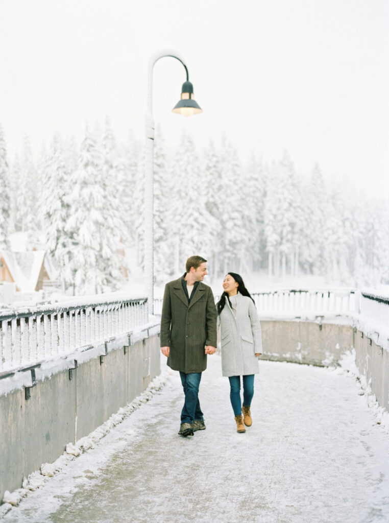 snowy stevens pass engagement photos on film