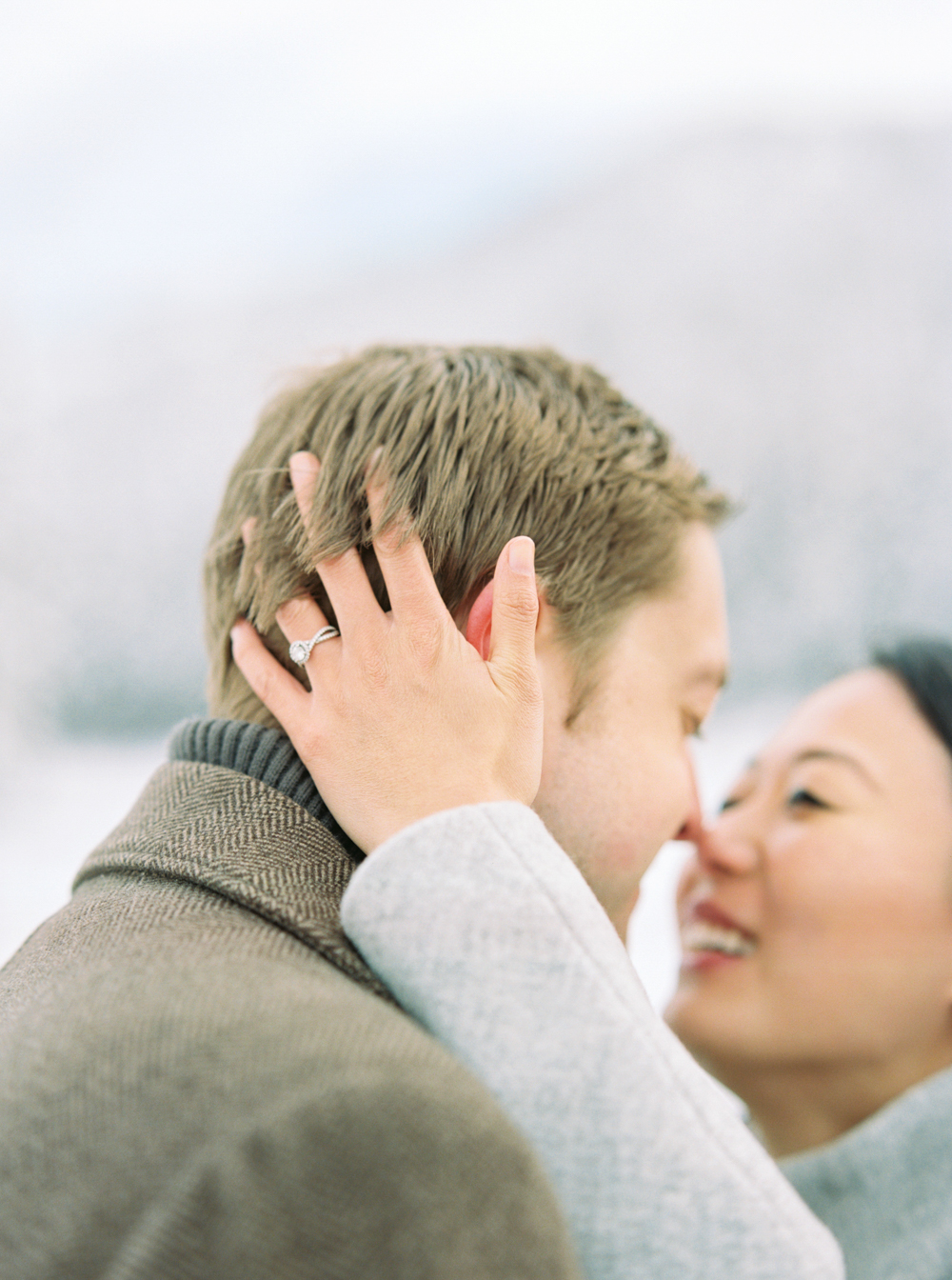 snowy stevens pass engagement photos on film