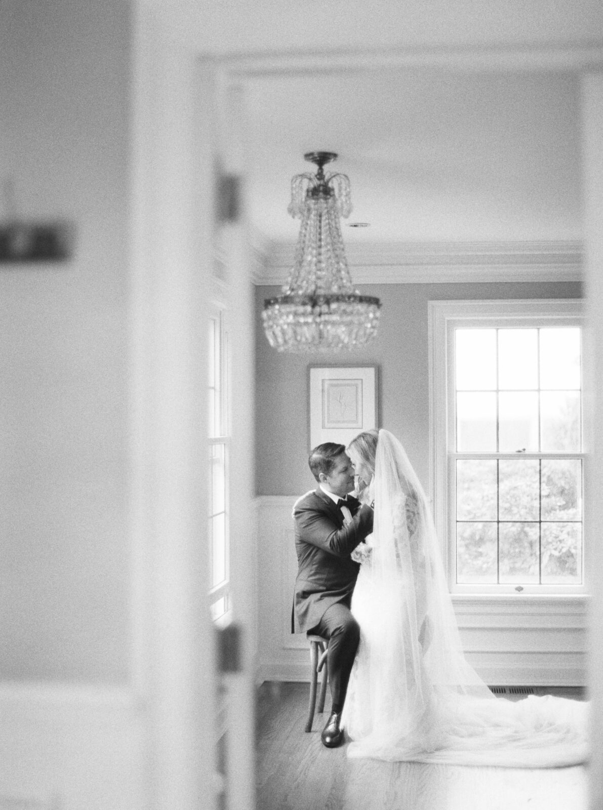 black and white film wedding portrait at fox hollow farm