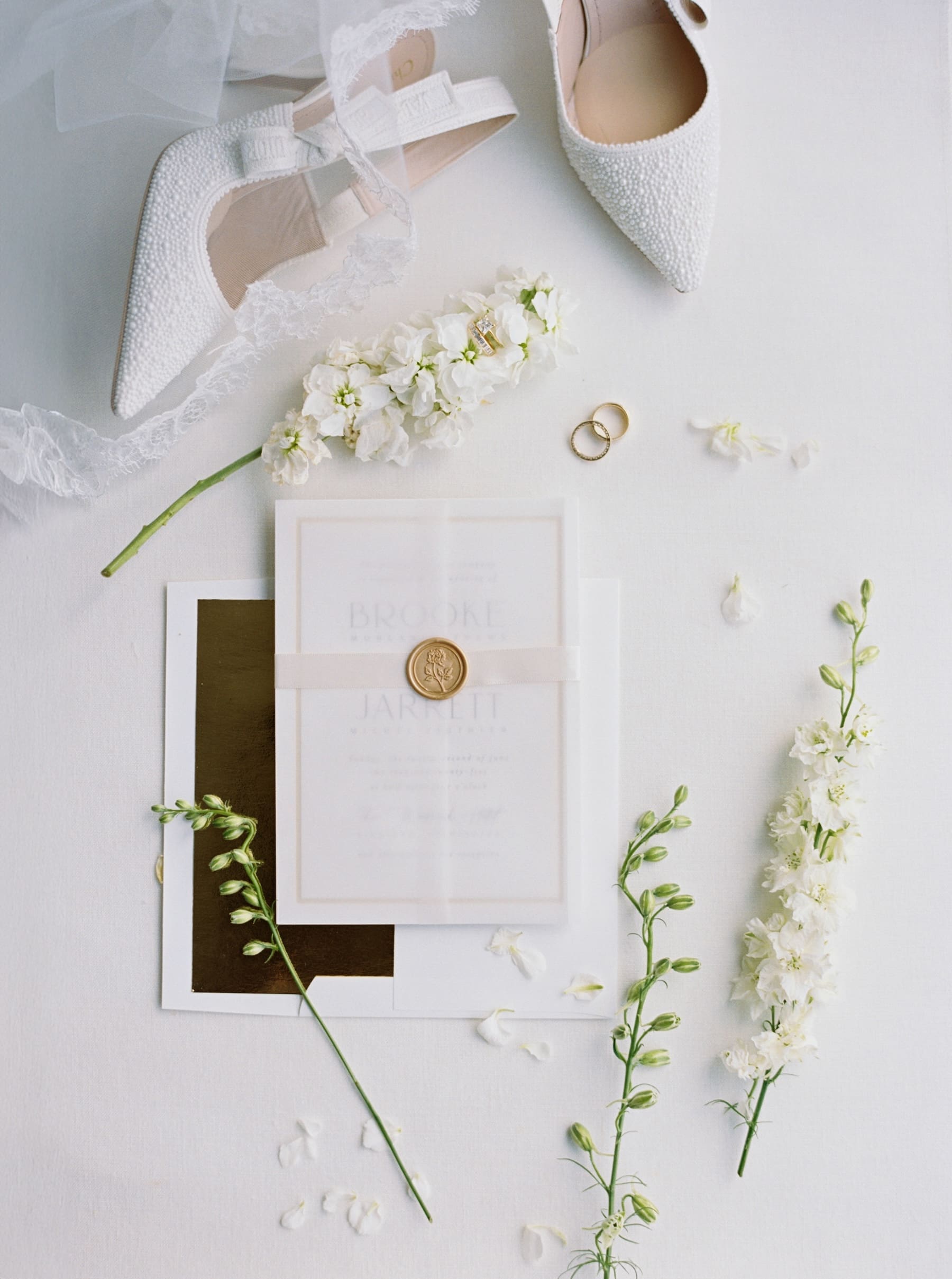 Elegant Woodmark Hotel wedding photography flat lay setup