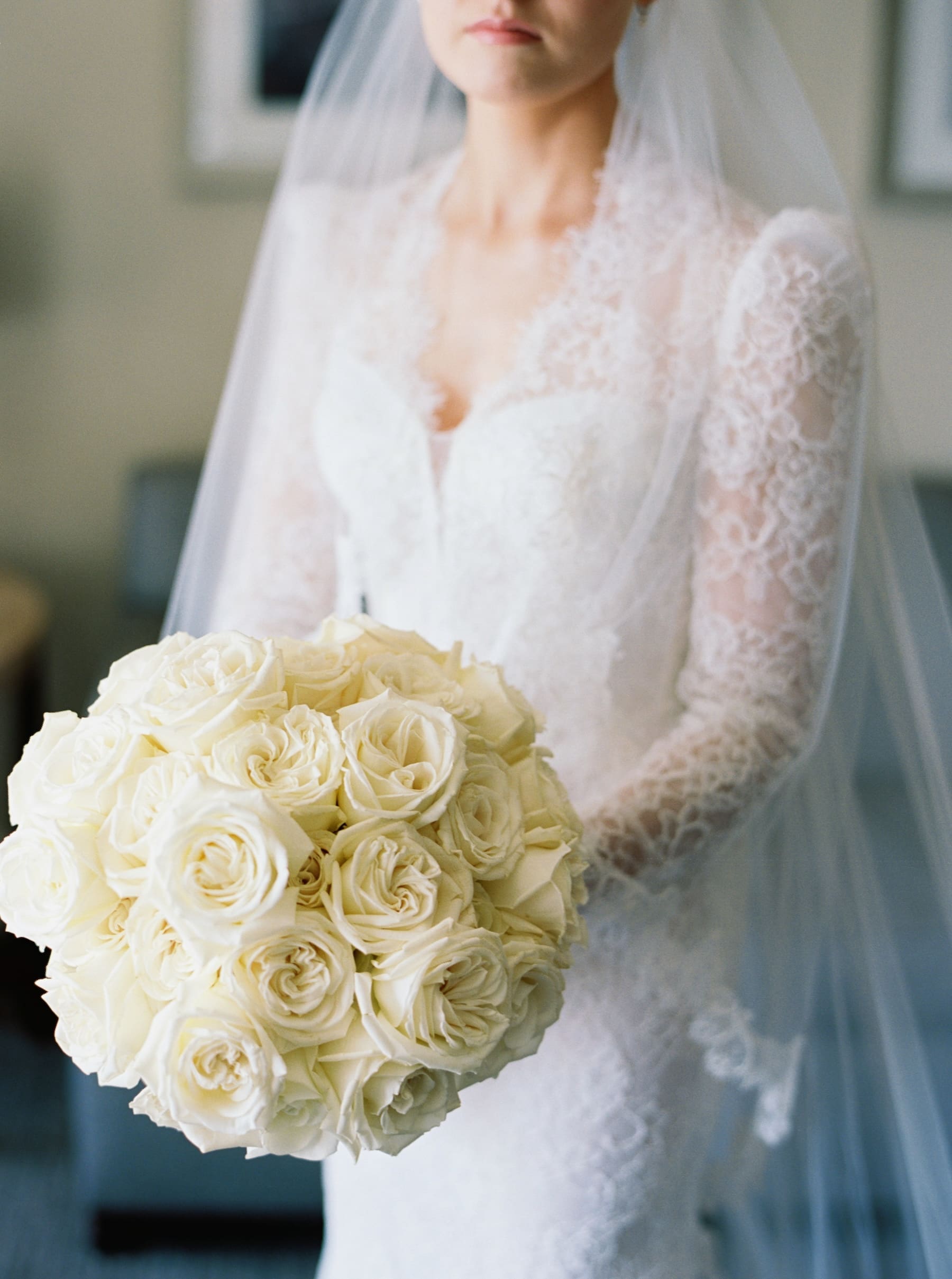 tight off white rose bridal bouquet 