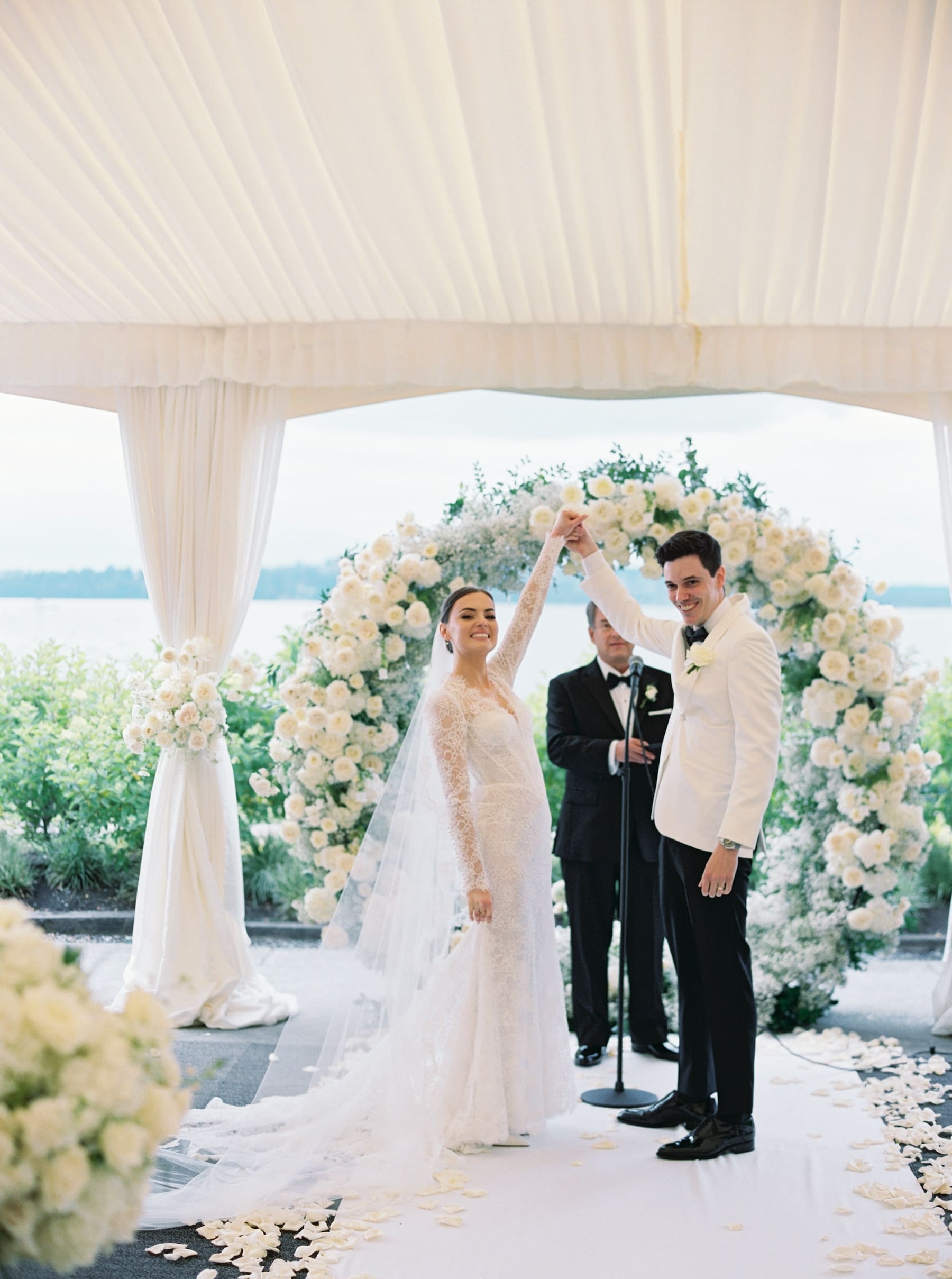 Bride and groom celebrate at Woodmark Hotel wedding ceremony