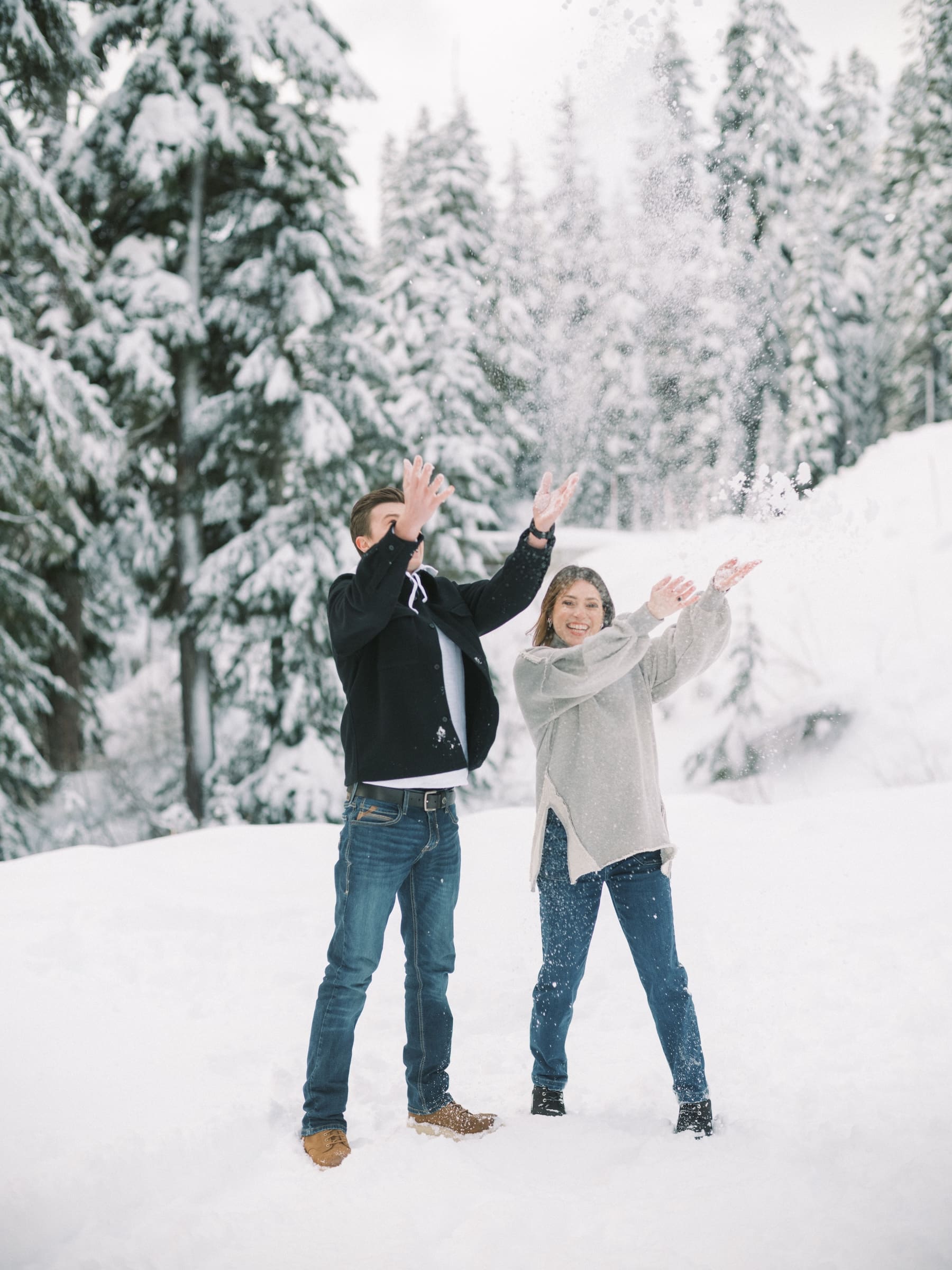 alpental snowy engagement photos