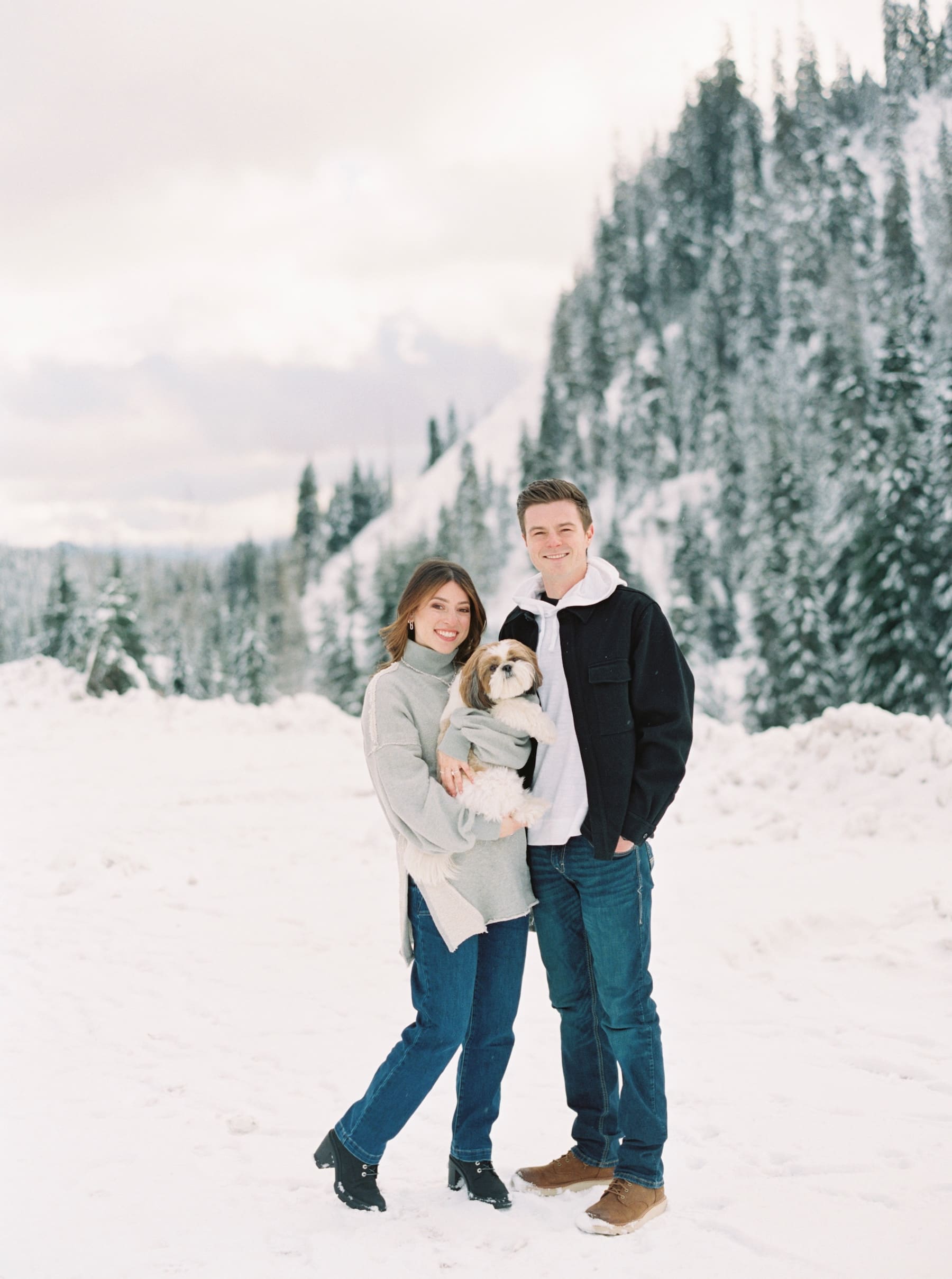 Snoqualmie pass winter engagement photos