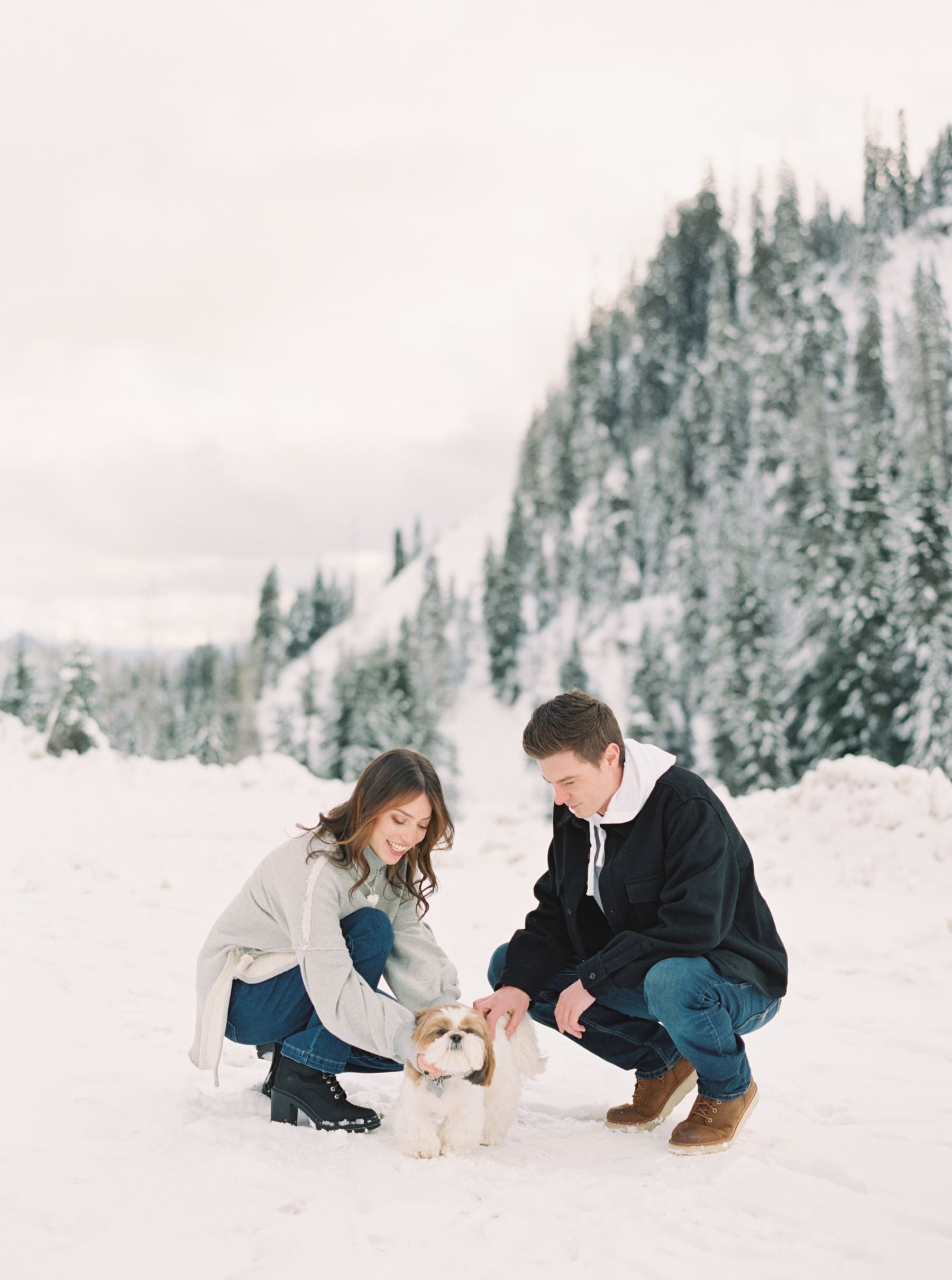 Snoqualmie pass winter engagement photos