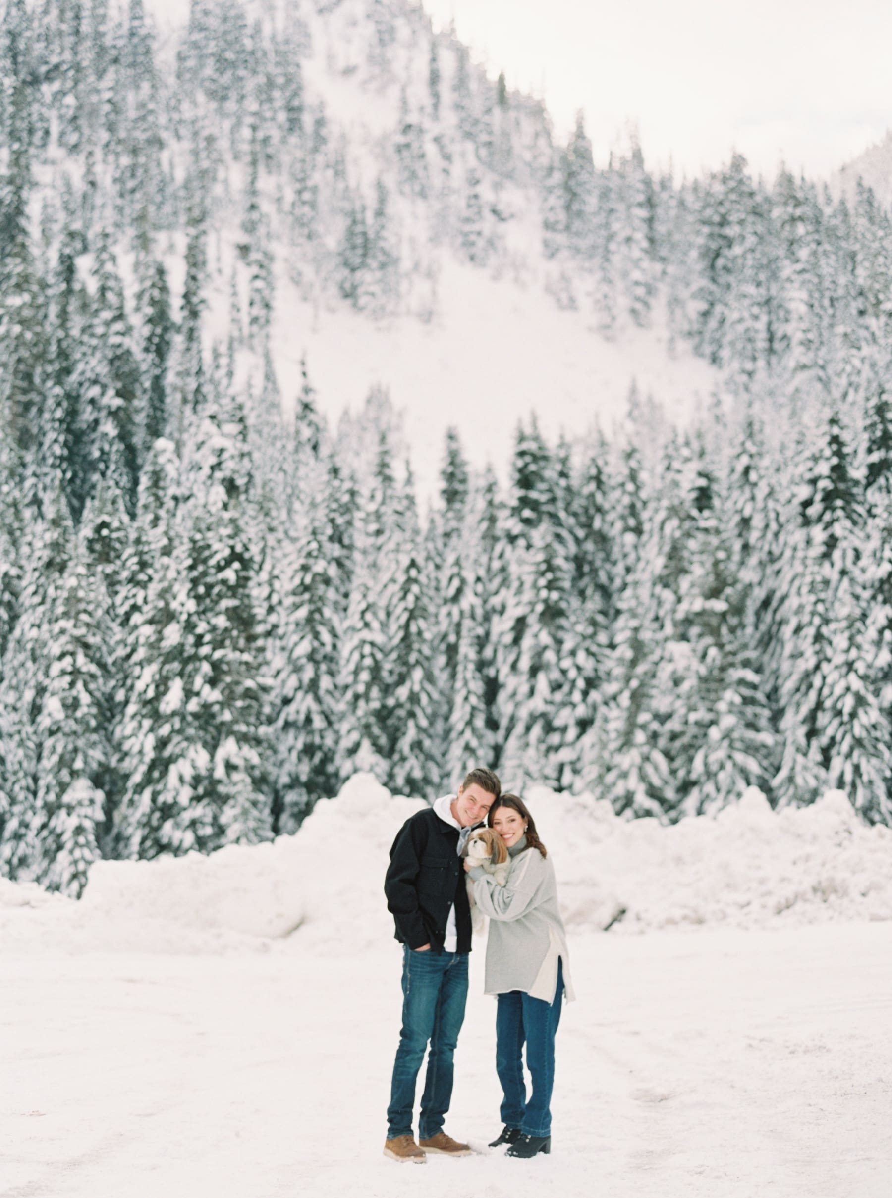 Snoqualmie pass winter engagement photos