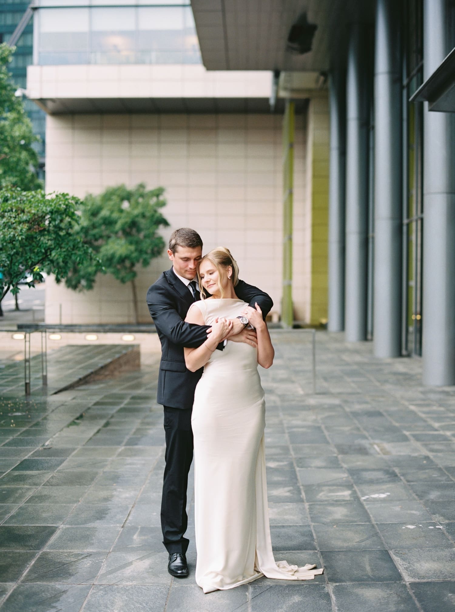 bride and grooms portraits on film at their seattle courthouse elopement 