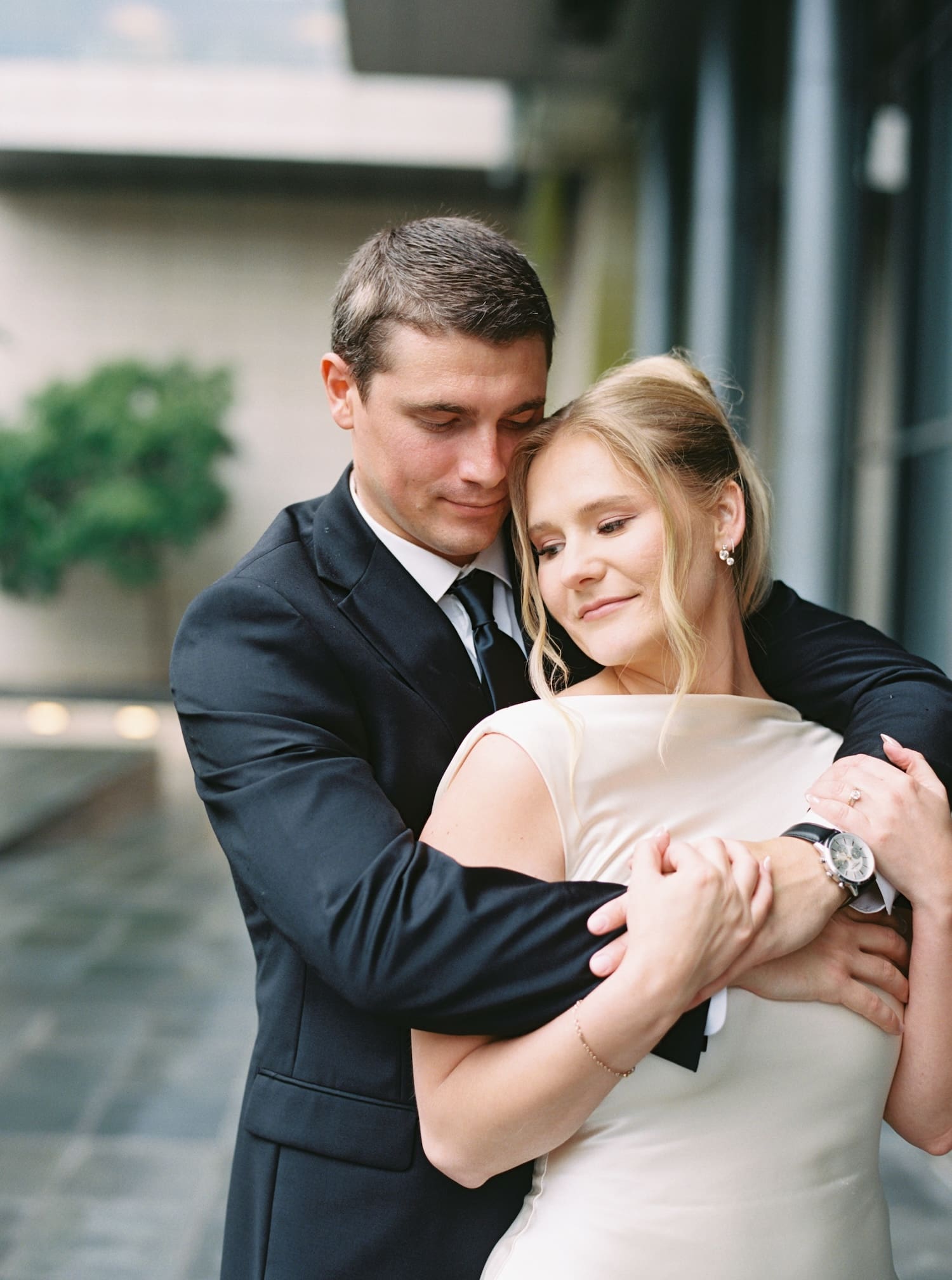 bride and grooms portraits on film at their seattle courthouse elopement 