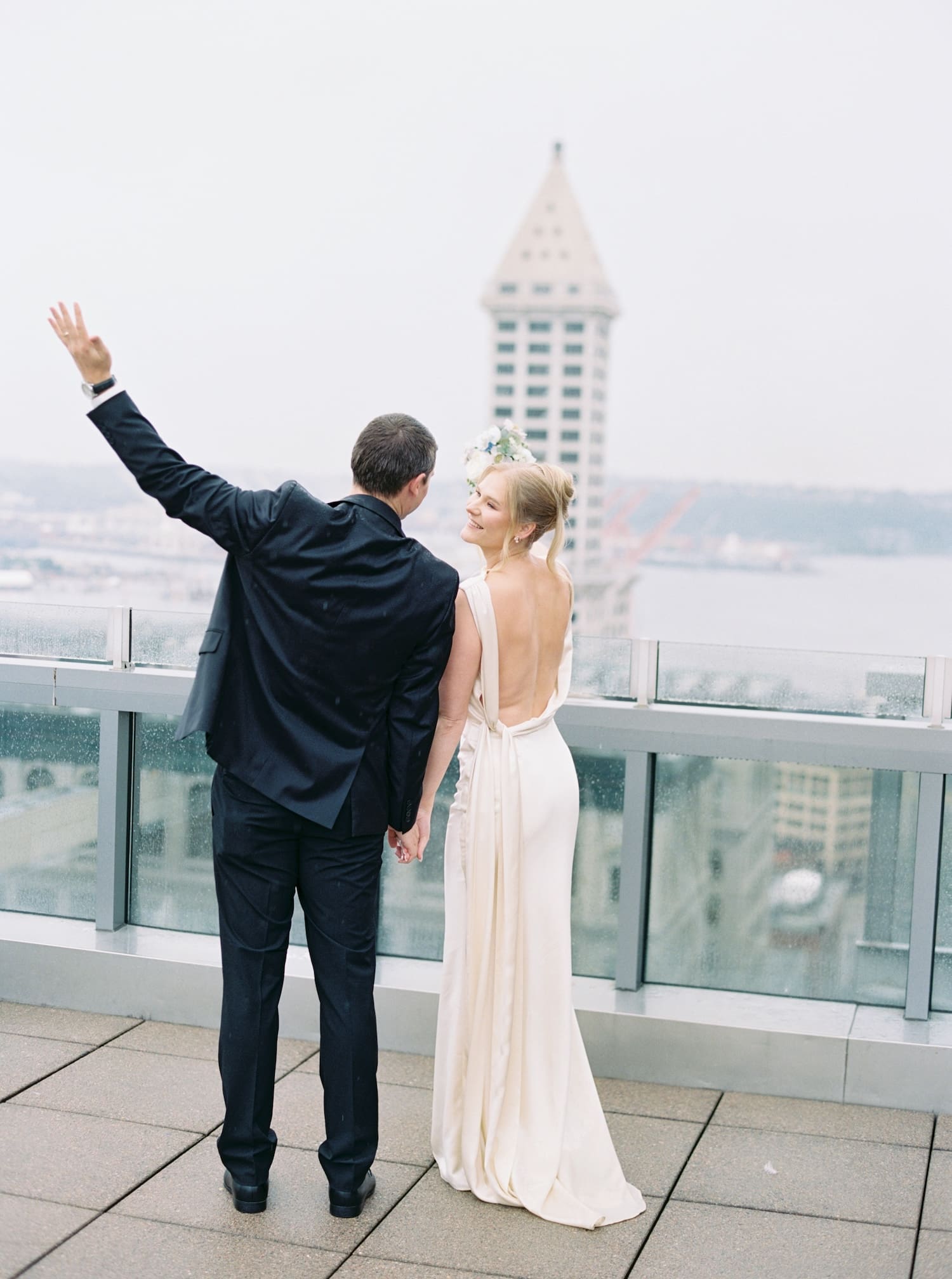 romantic film photography for this rooftop seattle courthouse elopement 